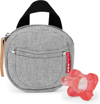 Baby Silicone Pacifier Holder Case with Easy-Access Opening and Strap, Fits 2 Pacifiers, Oat