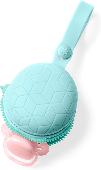 Baby Silicone Pacifier Holder Case with Easy-Access Opening and Strap, Fits 2 Pacifiers, Oat