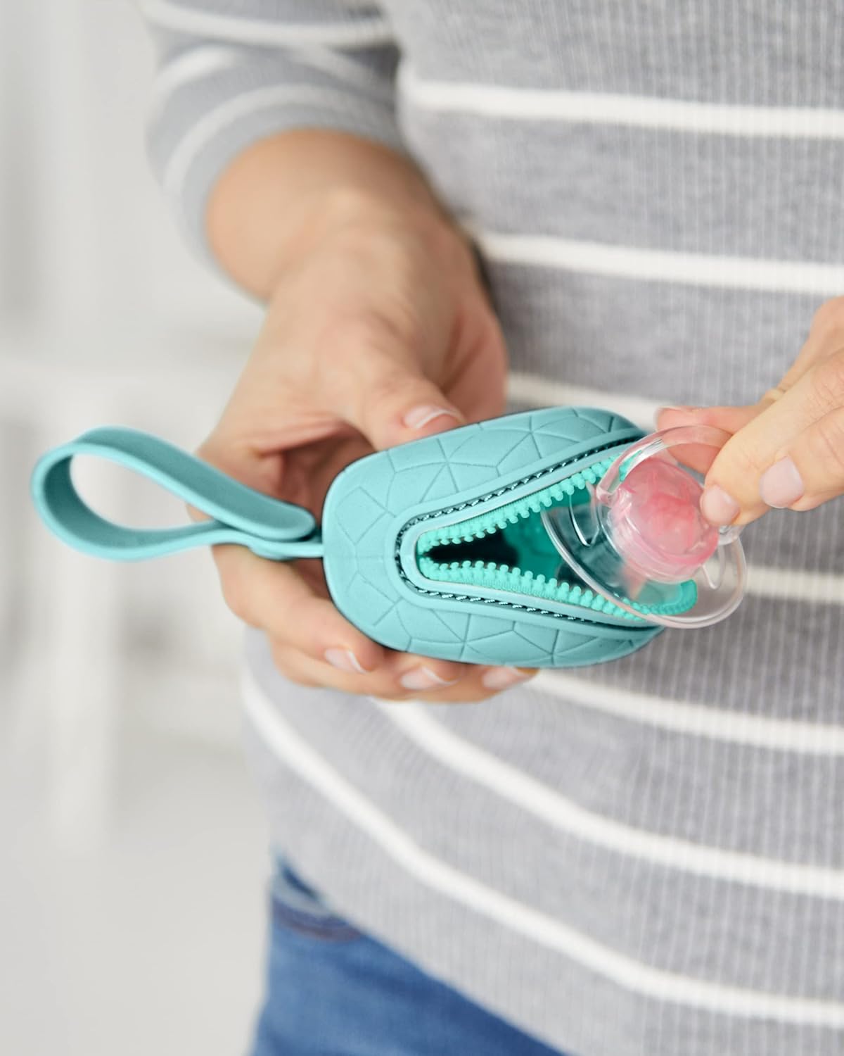 Baby Silicone Pacifier Holder Case with Easy-Access Opening and Strap, Fits 2 Pacifiers, Oat