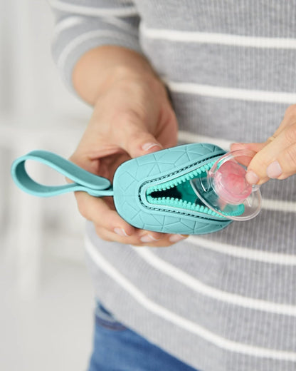 Baby Silicone Pacifier Holder Case with Easy-Access Opening and Strap, Fits 2 Pacifiers, Oat