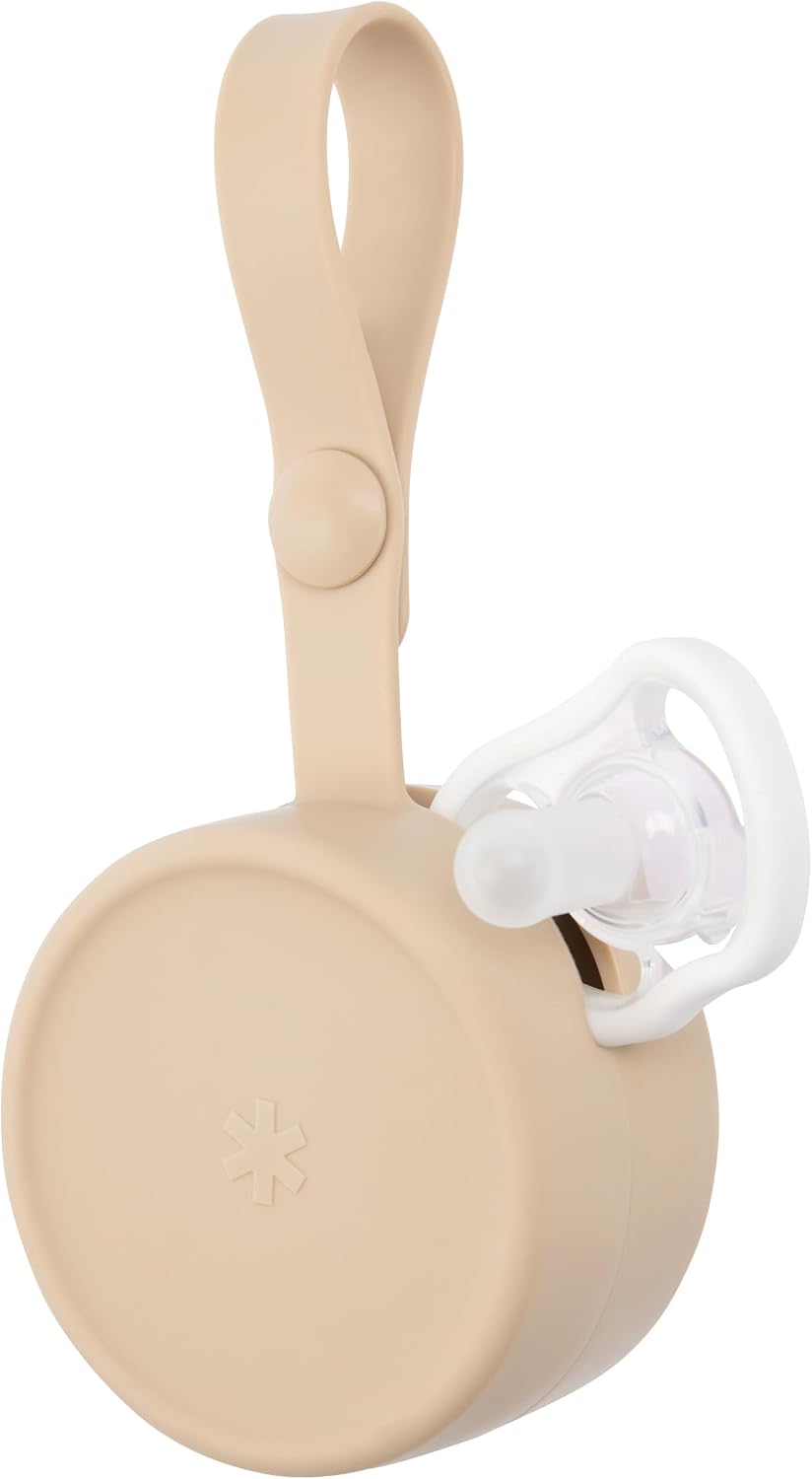 Baby Silicone Pacifier Holder Case with Easy-Access Opening and Strap, Fits 2 Pacifiers, Oat