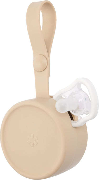Baby Silicone Pacifier Holder Case with Easy-Access Opening and Strap, Fits 2 Pacifiers, Oat