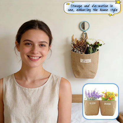 Machine Washable Hemp Cotton Hanging Organizer for Door, Wall & Bedside. Space Saving Storage Pockets, Heavy Duty 15lb Anti-Slip Design for Home & Office (White dot)