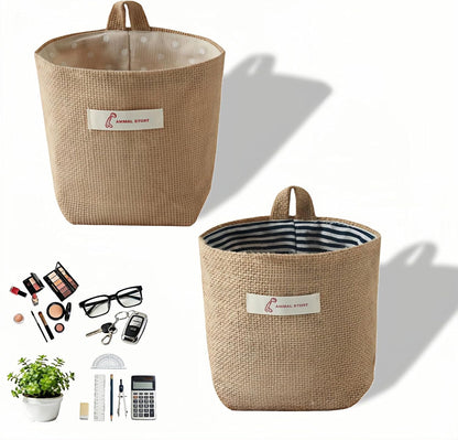 Machine Washable Hemp Cotton Hanging Organizer for Door, Wall & Bedside. Space Saving Storage Pockets, Heavy Duty 15lb Anti-Slip Design for Home & Office (White dot)