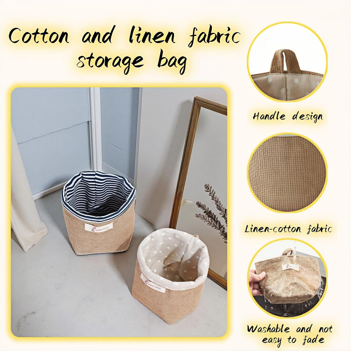 Machine Washable Hemp Cotton Hanging Organizer for Door, Wall & Bedside. Space Saving Storage Pockets, Heavy Duty 15lb Anti-Slip Design for Home & Office (White dot)