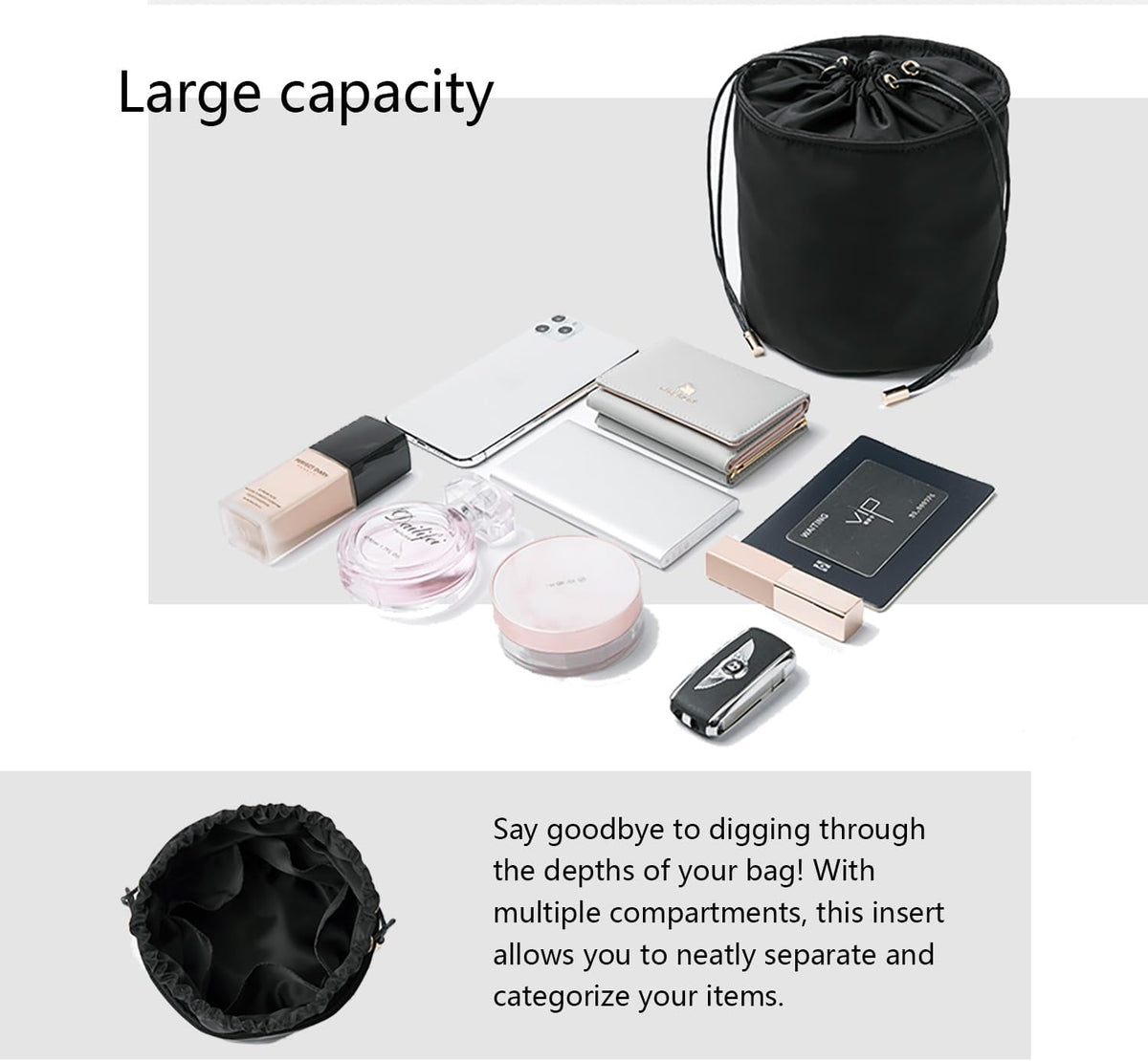 Tall Purse Organizer Insert Womens Canvas Round Handbag Organizer Storage,Handbag Purse Organizer Round Cosmetic Pouch Bag Bucket Makeup Bag