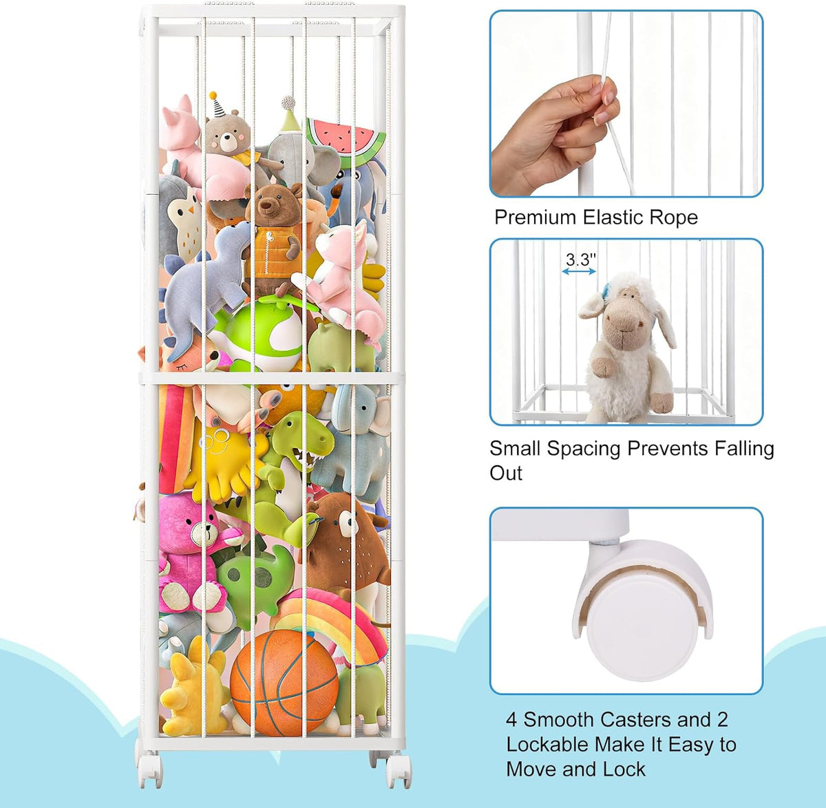 Stuffed Animal Storage Zoo Metal Toy Organizer 61x23.6x16.5in with Wheels