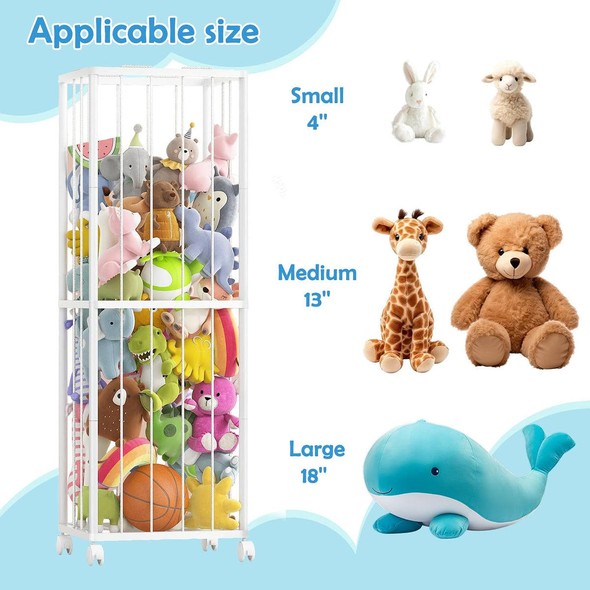 Stuffed Animal Storage Zoo Metal Toy Organizer 61x23.6x16.5in with Wheels