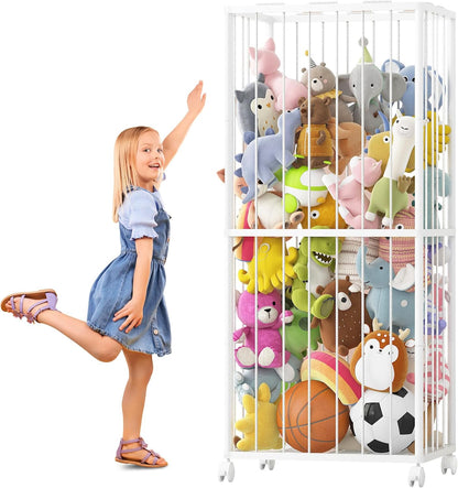 Stuffed Animal Storage Zoo Metal Toy Organizer 61x23.6x16.5in with Wheels