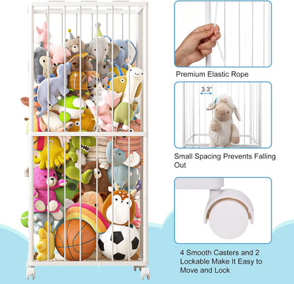 Stuffed Animal Storage Zoo Metal Toy Organizer 61x23.6x16.5in with Wheels