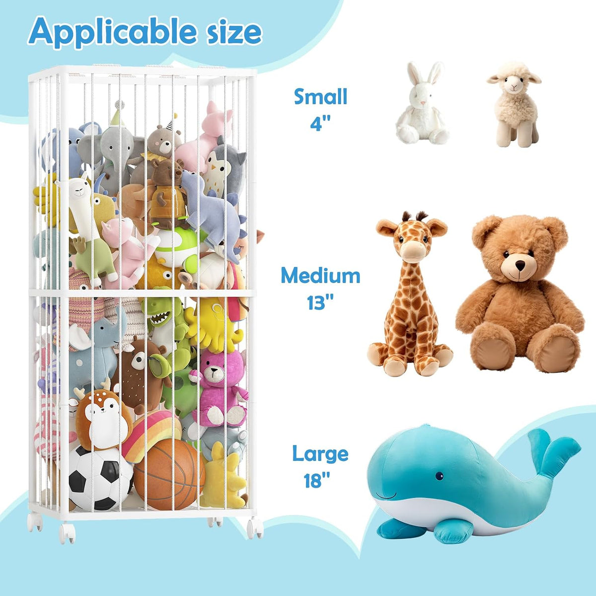 Stuffed Animal Storage Zoo Metal Toy Organizer 61x23.6x16.5in with Wheels