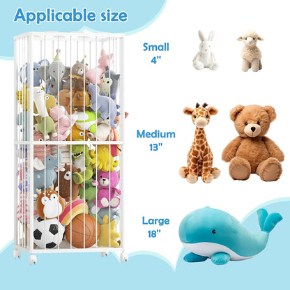 Stuffed Animal Storage Zoo Metal Toy Organizer 61x23.6x16.5in with Wheels