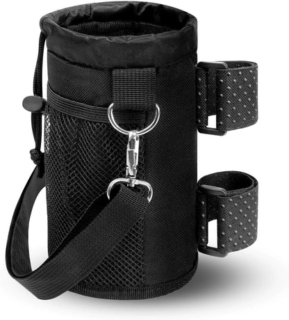 Cup Holder for Bike, Wheelchair and Scooter, Water Bottle Holder for Bicycle, Walker, Stroller, Utv, ATV eBike and Beach, Universal Drink Holder Accessories with Strap and Net Pocket - Black