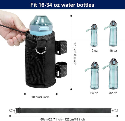 Cup Holder for Bike, Wheelchair and Scooter, Water Bottle Holder for Bicycle, Walker, Stroller, Utv, ATV eBike and Beach, Universal Drink Holder Accessories with Strap and Net Pocket - Black