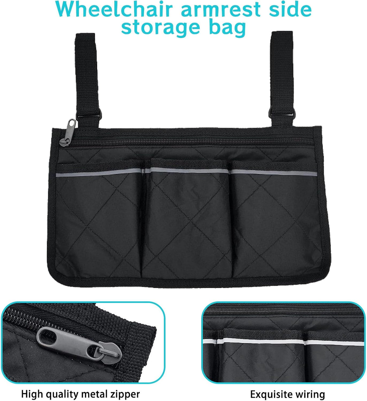 Multifunctional Wheelchair Side Storage Bag - Convenient Walker Bag 4 Separate Pockets Electric Wheelchairs Side Storage Bag with Reflective Strips Can Store Most Items