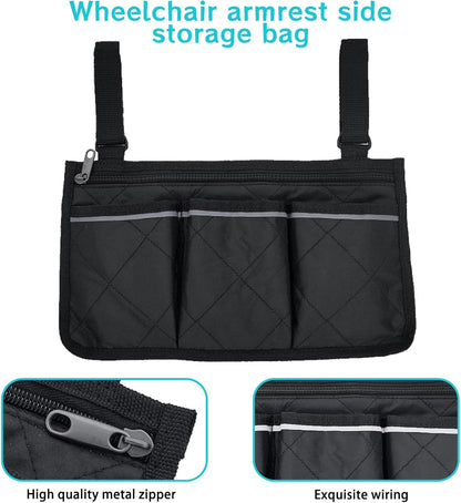Multifunctional Wheelchair Side Storage Bag - Convenient Walker Bag 4 Separate Pockets Electric Wheelchairs Side Storage Bag with Reflective Strips Can Store Most Items