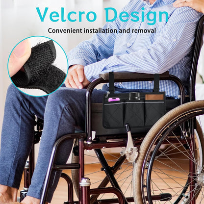 Multifunctional Wheelchair Side Storage Bag - Convenient Walker Bag 4 Separate Pockets Electric Wheelchairs Side Storage Bag with Reflective Strips Can Store Most Items