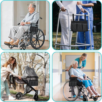 Multifunctional Wheelchair Side Storage Bag - Convenient Walker Bag 4 Separate Pockets Electric Wheelchairs Side Storage Bag with Reflective Strips Can Store Most Items
