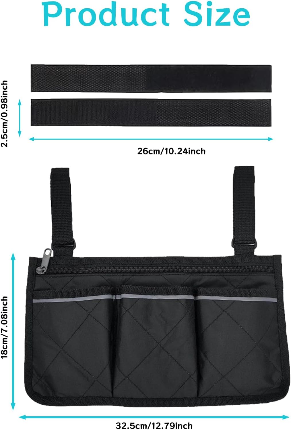 Multifunctional Wheelchair Side Storage Bag - Convenient Walker Bag 4 Separate Pockets Electric Wheelchairs Side Storage Bag with Reflective Strips Can Store Most Items
