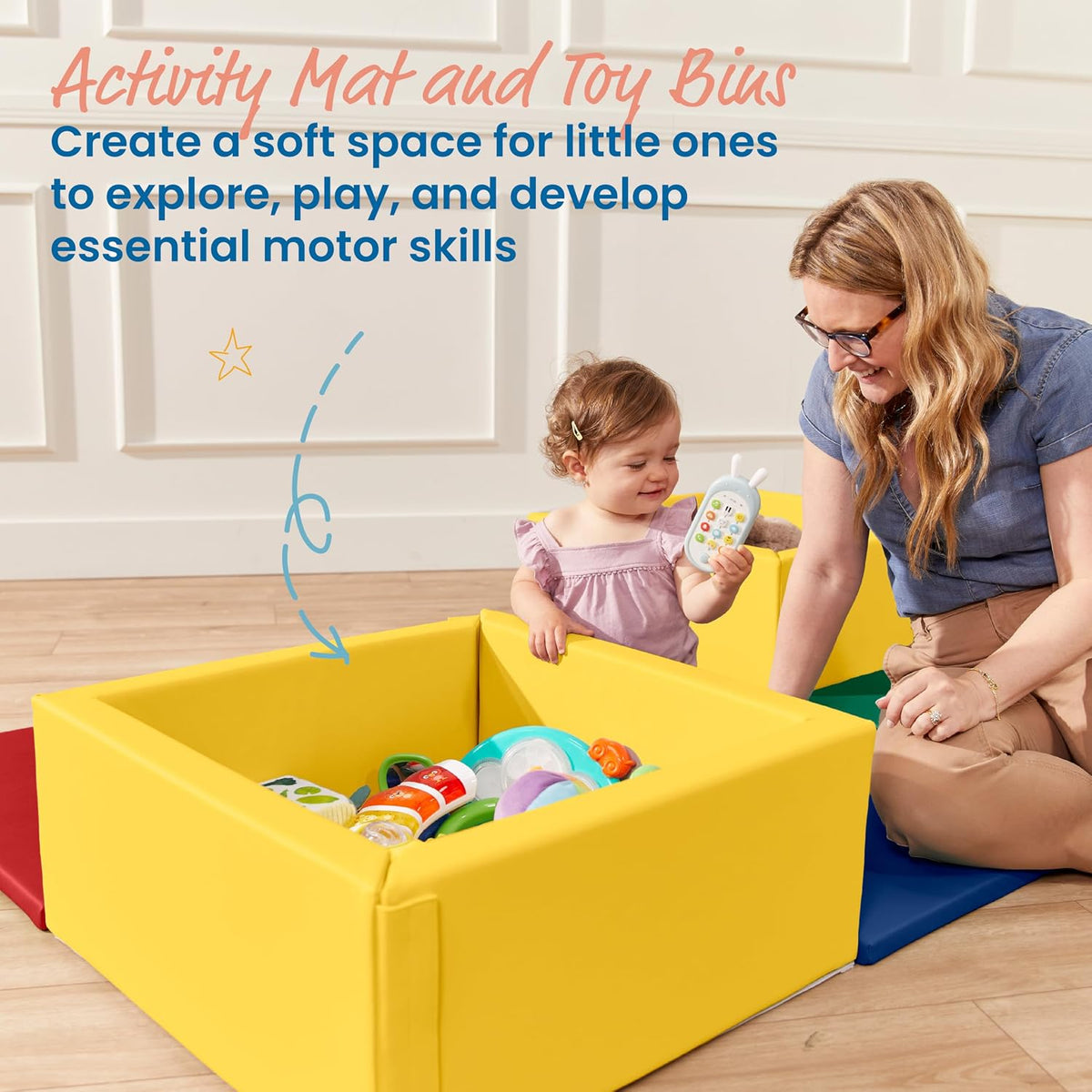 SoftZone Play Patch Activity Mat and Toy Bins, Beginner Playset, Assorted, 6-Piece