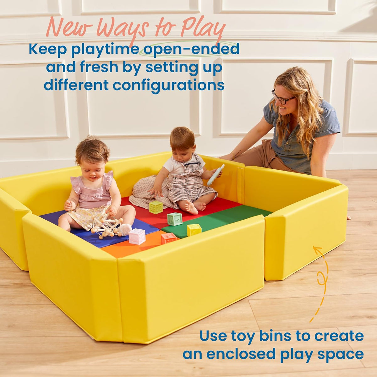 SoftZone Play Patch Activity Mat and Toy Bins, Beginner Playset, Assorted, 6-Piece