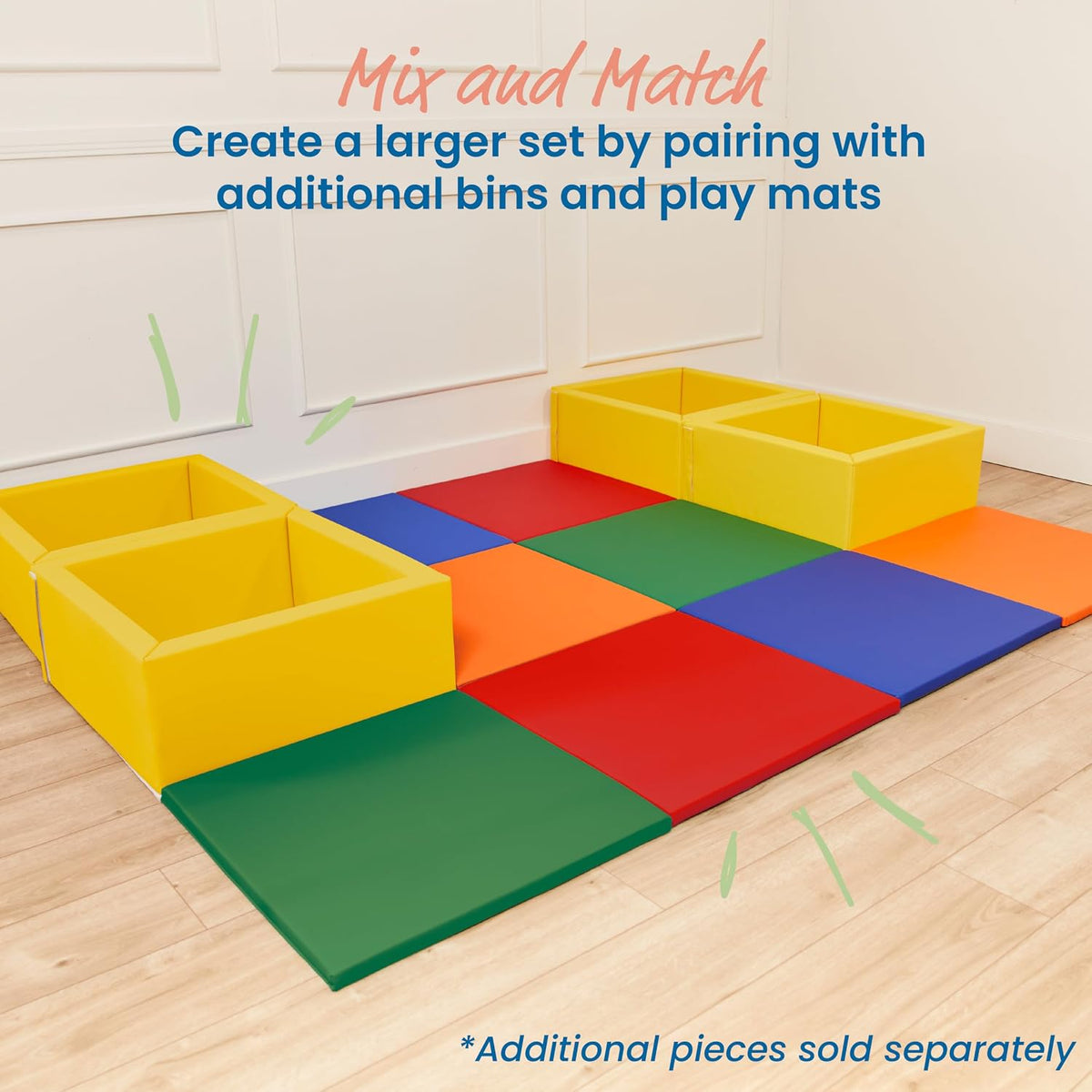 SoftZone Play Patch Activity Mat and Toy Bins, Beginner Playset, Assorted, 6-Piece