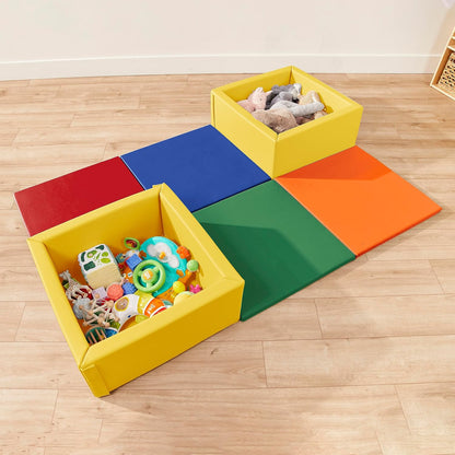 SoftZone Play Patch Activity Mat and Toy Bins, Beginner Playset, Assorted, 6-Piece
