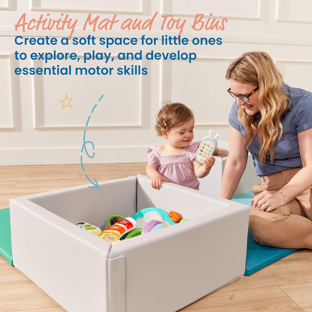SoftZone Play Patch Activity Mat and Toy Bins, Beginner Playset, Assorted, 6-Piece