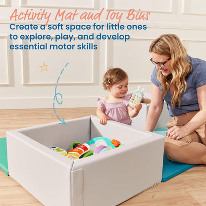SoftZone Play Patch Activity Mat and Toy Bins, Beginner Playset, Assorted, 6-Piece