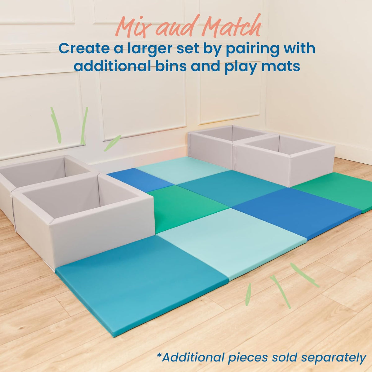 SoftZone Play Patch Activity Mat and Toy Bins, Beginner Playset, Assorted, 6-Piece