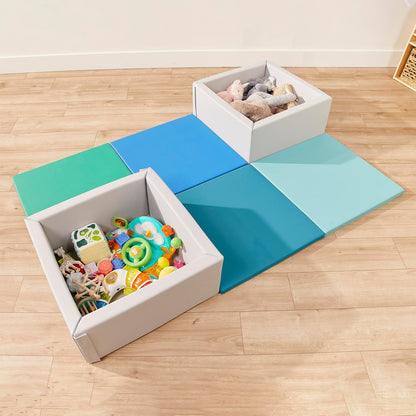 SoftZone Play Patch Activity Mat and Toy Bins, Beginner Playset, Assorted, 6-Piece