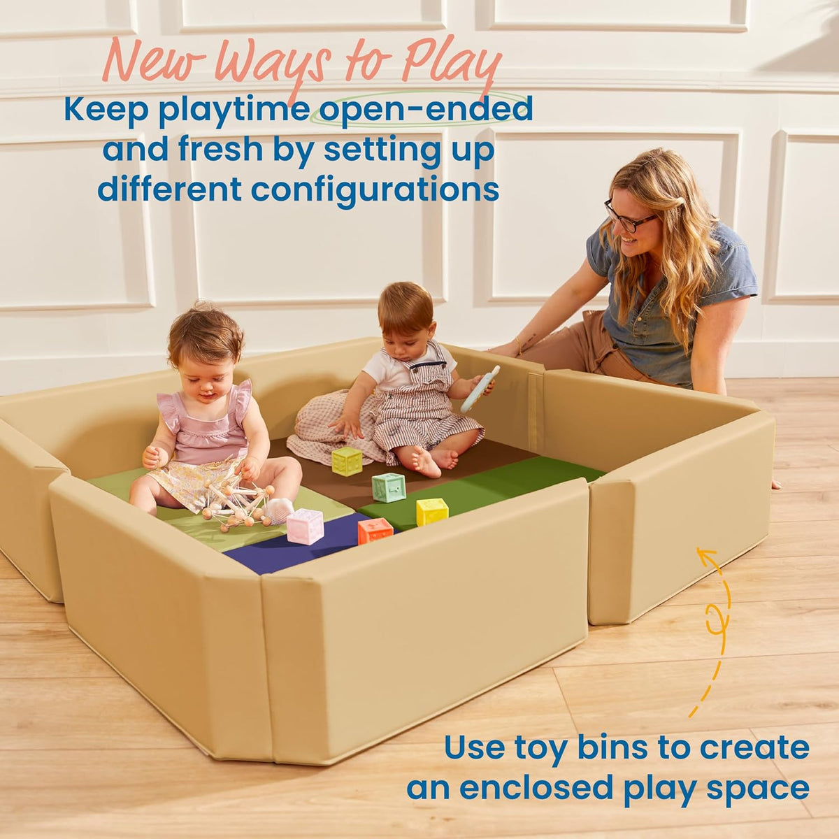 SoftZone Play Patch Activity Mat and Toy Bins, Beginner Playset, Assorted, 6-Piece