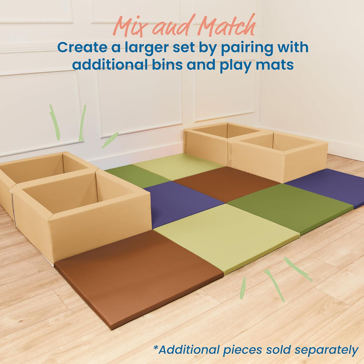 SoftZone Play Patch Activity Mat and Toy Bins, Beginner Playset, Assorted, 6-Piece