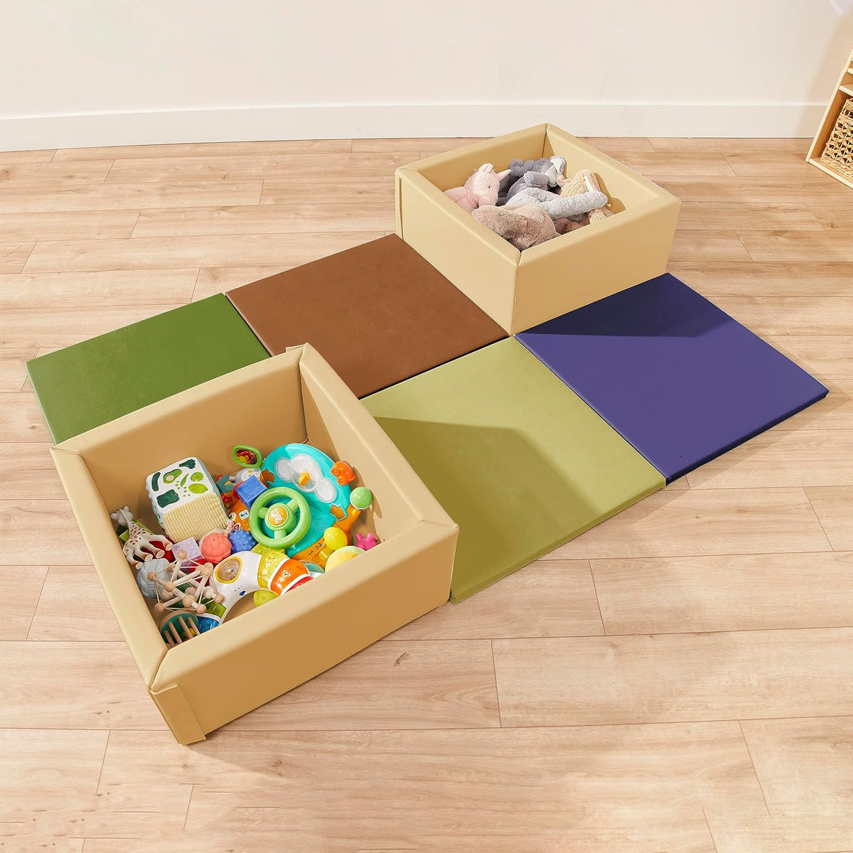 SoftZone Play Patch Activity Mat and Toy Bins, Beginner Playset, Assorted, 6-Piece