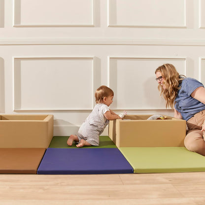 SoftZone Play Patch Activity Mat and Toy Bins, Beginner Playset, Assorted, 6-Piece