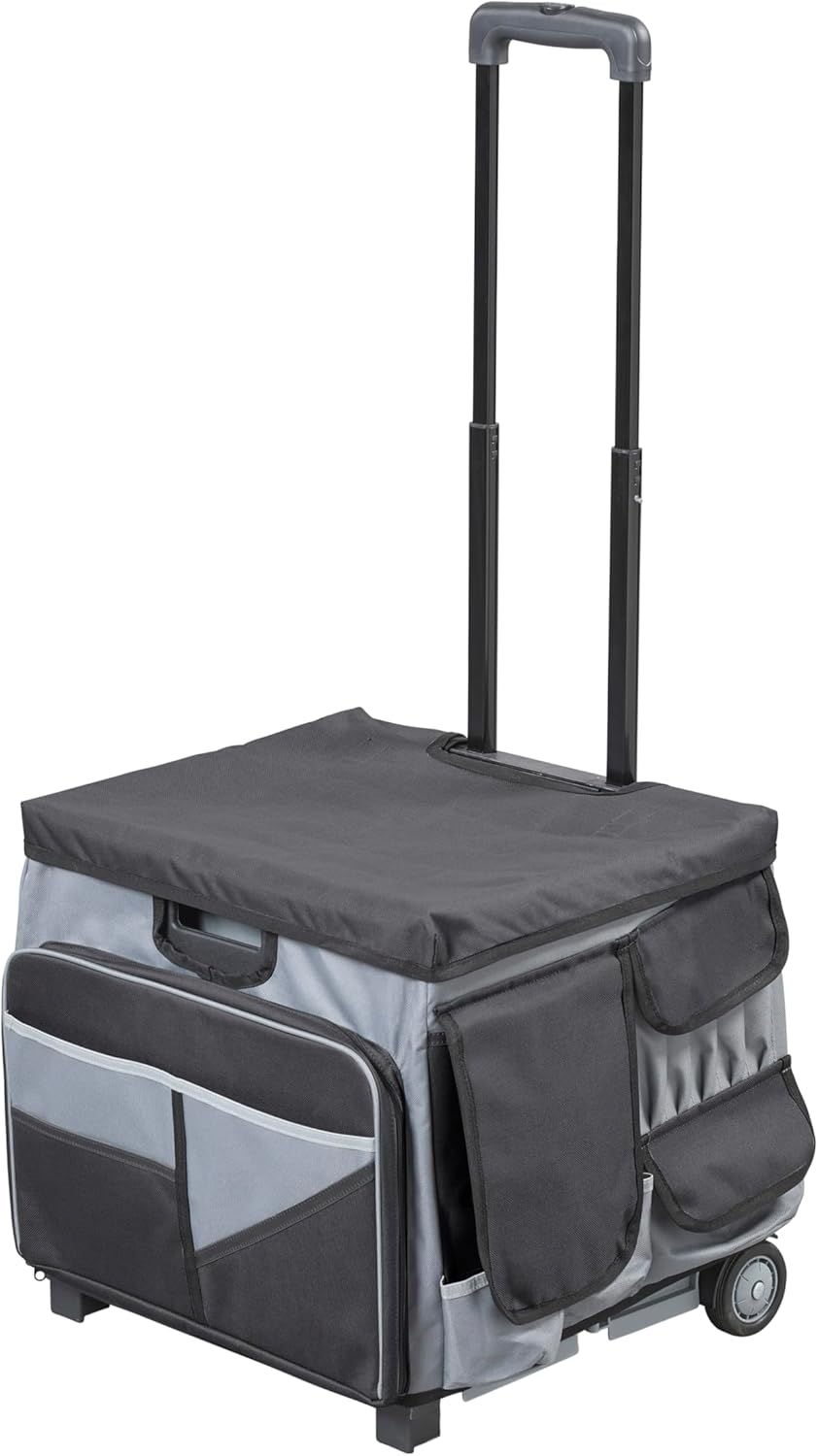 Folding Mobile Utility Cart, Canvas Organizer Bag, Black/Grey