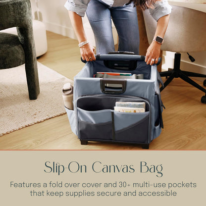 Folding Mobile Utility Cart, Canvas Organizer Bag, Black/Grey