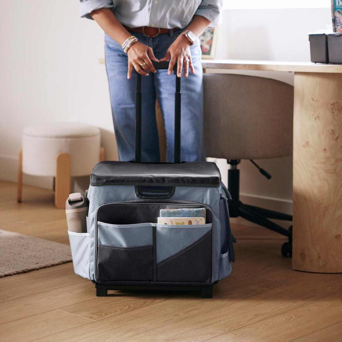 Folding Mobile Utility Cart, Canvas Organizer Bag, Black/Grey