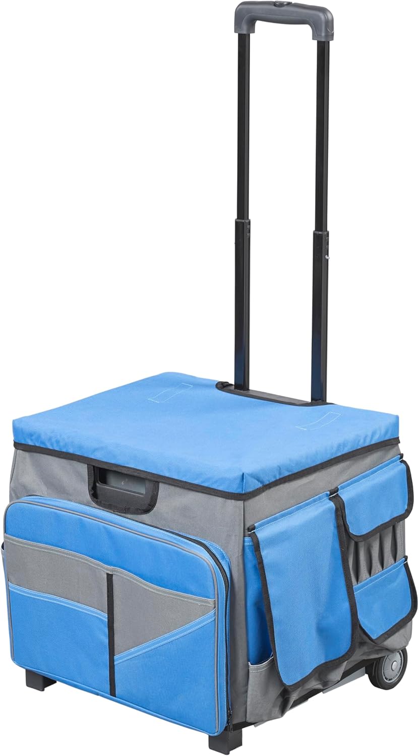 Folding Mobile Utility Cart, Canvas Organizer Bag, Black/Grey