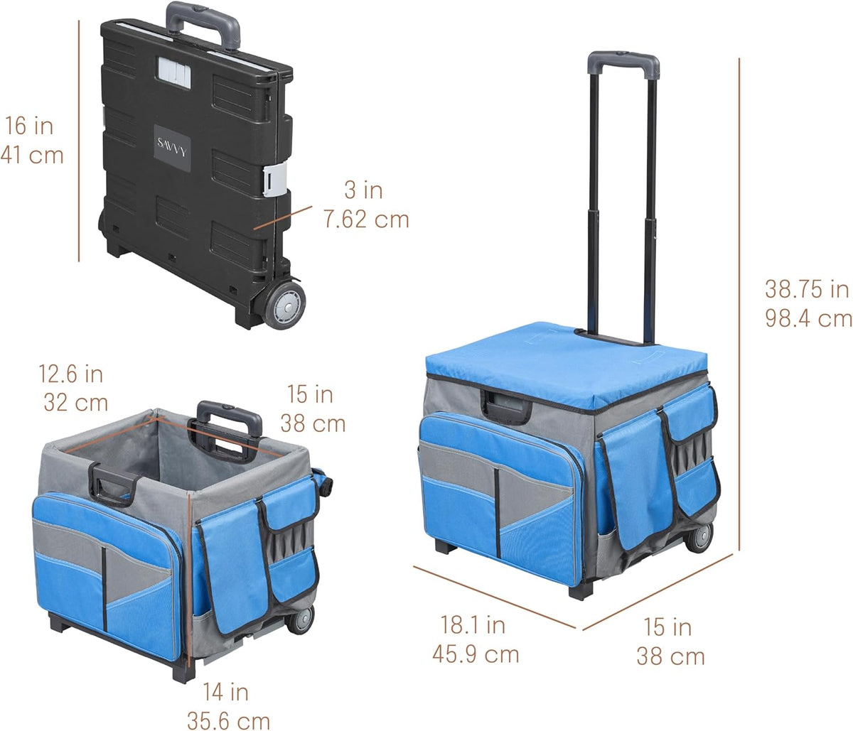 Folding Mobile Utility Cart, Canvas Organizer Bag, Black/Grey