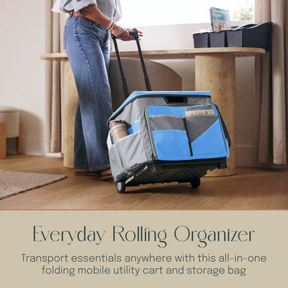 Folding Mobile Utility Cart, Canvas Organizer Bag, Black/Grey