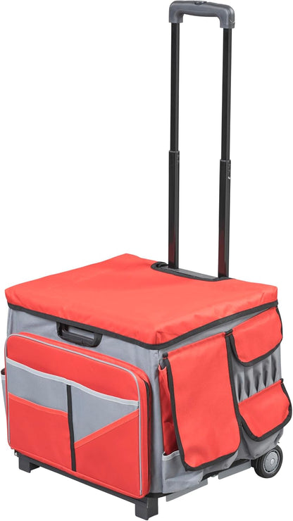 Folding Mobile Utility Cart, Canvas Organizer Bag, Black/Grey