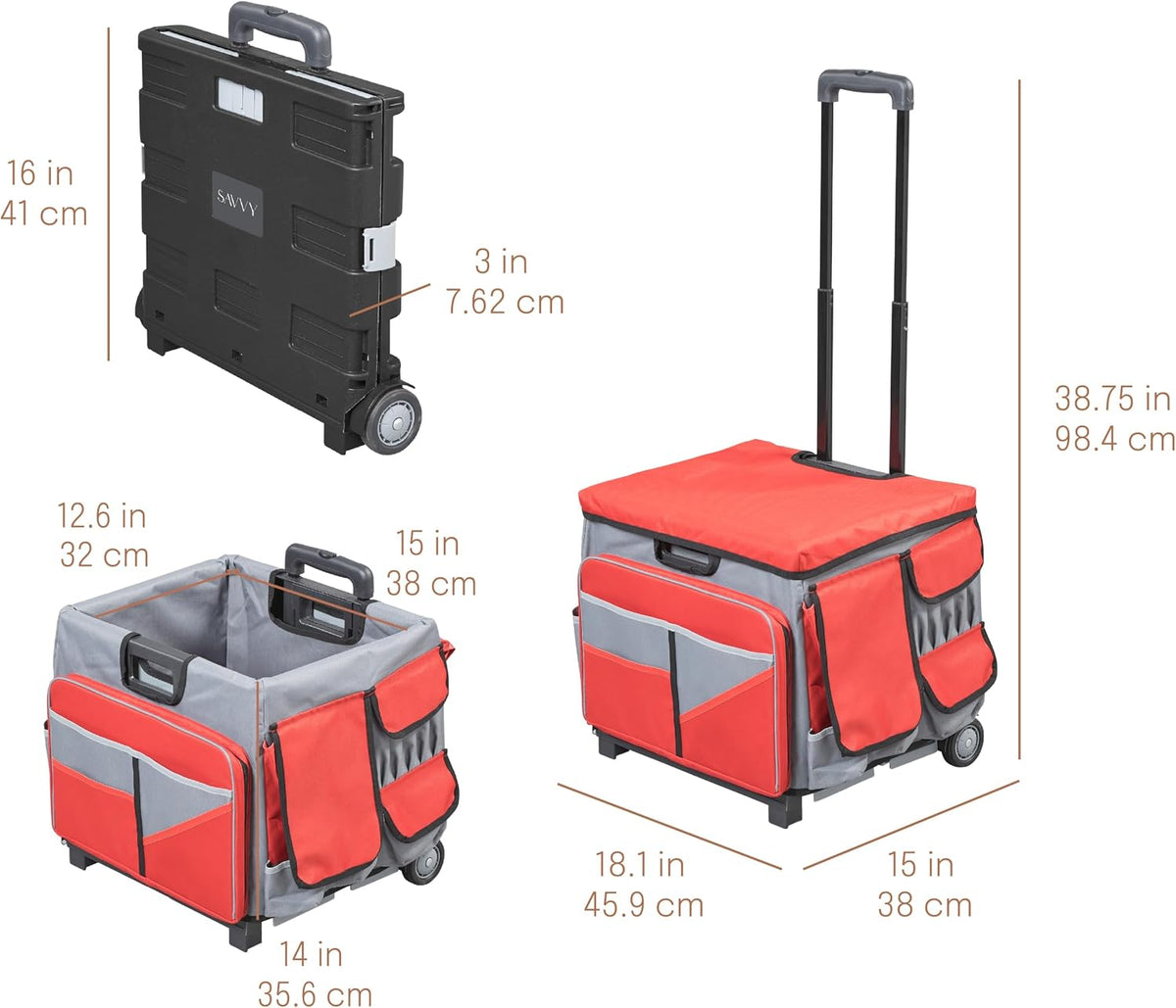 Folding Mobile Utility Cart, Canvas Organizer Bag, Black/Grey