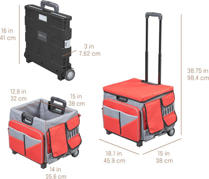Folding Mobile Utility Cart, Canvas Organizer Bag, Black/Grey