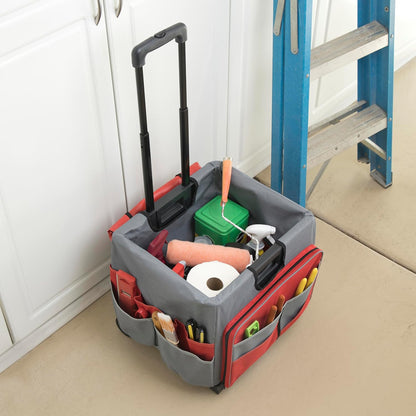 Folding Mobile Utility Cart, Canvas Organizer Bag, Black/Grey