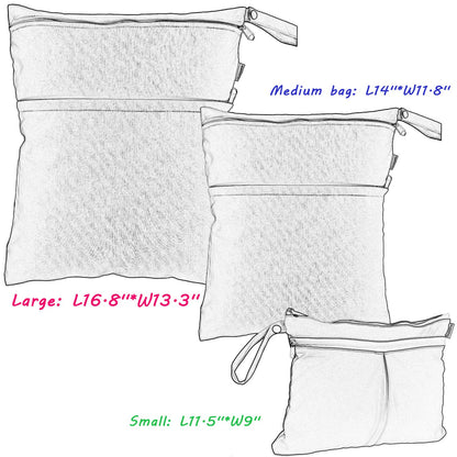 3Pcs Cloth Diapers Wet Dry Bag, Travel Organizer Bags, Jungle
