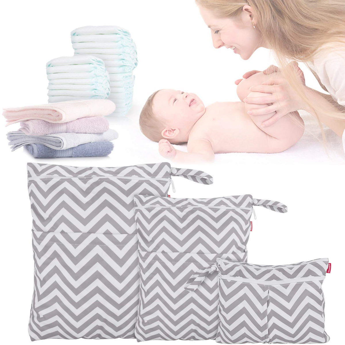 3Pcs Cloth Diapers Wet Dry Bag, Travel Organizer Bags, Jungle