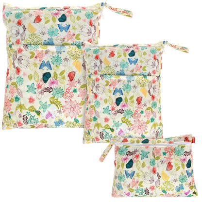 3Pcs Cloth Diapers Wet Dry Bag, Travel Organizer Bags, Jungle