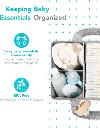 Diaper Caddy Organizer with 13 Pockets & Removable Dividers - Portable Baby Storage Basket for Nursery, Car Travel & Newborn Essentials, Green+ White