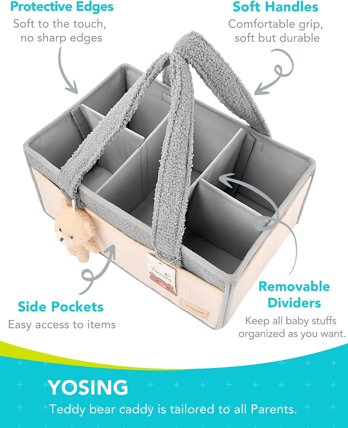 Diaper Caddy Organizer with 13 Pockets & Removable Dividers - Portable Baby Storage Basket for Nursery, Car Travel & Newborn Essentials, Green+ White